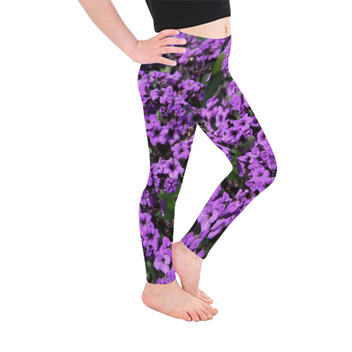 Purple Flowers Kid's Ankle Length Leggings (Model L06)