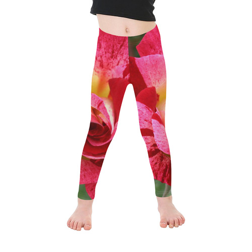 Pink Rose Flower Blossom Kid's Ankle Length Leggings (Model L06)