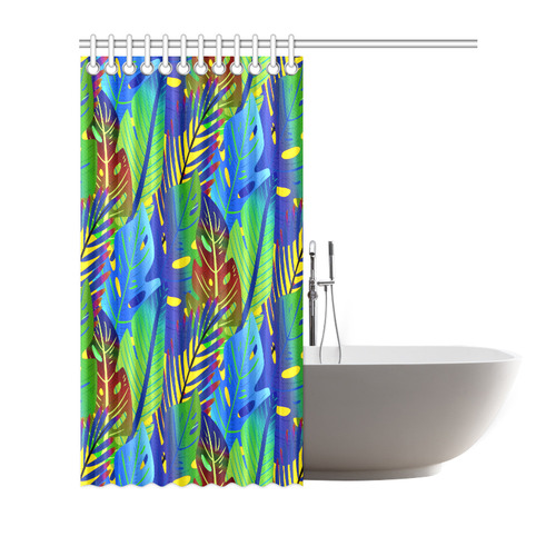 Blue Green Tropical Floral Sunset Shower Curtain 72"x72"