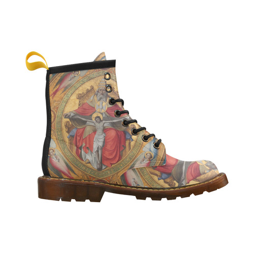 Vintage Jesus on Cross Oil Painting High Grade PU Leather Martin Boots For Women Model 402H