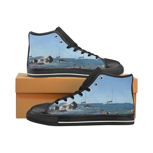 Sailing Boats at Virgin Gorda BVI High Top Canvas Women's Shoes/Large Size (Model 017)