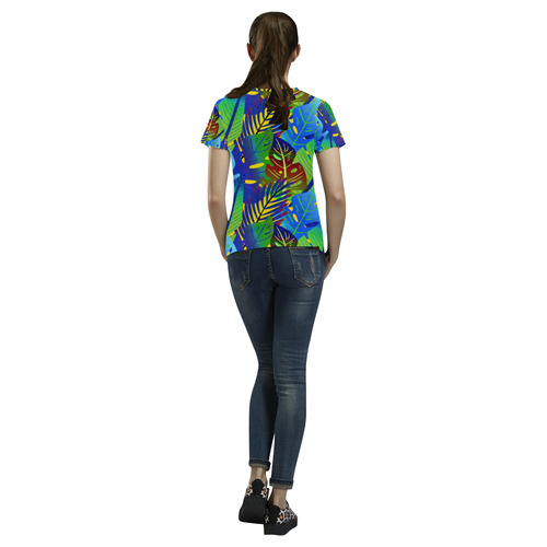 Blue Green Tropical Floral Sunset All Over Print T-Shirt for Women (USA Size) (Model T40)