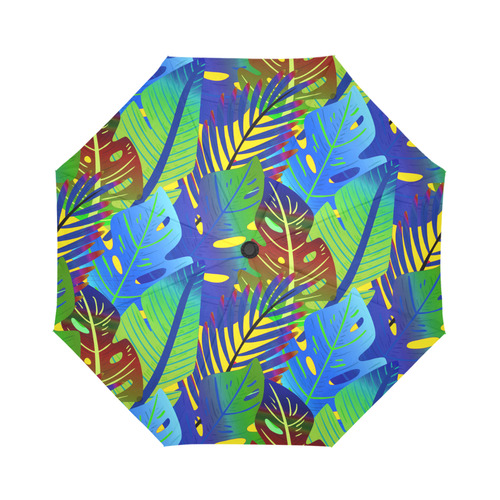 Blue Green Tropical Floral Sunset Auto-Foldable Umbrella (Model U04)