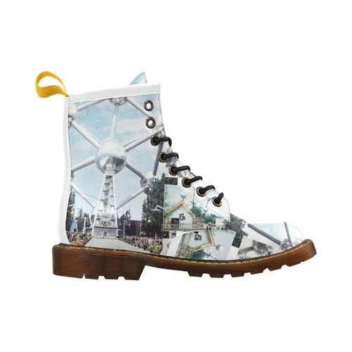 Vintage Brussels Atomium Collage High Grade PU Leather Martin Boots For Women Model 402H