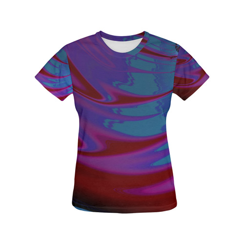 Red Satin Blood on the Ocean Fractal Abstract All Over Print T-Shirt for Women (USA Size) (Model T40)