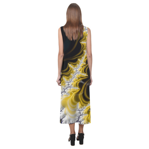 Lava on Arctic Snow Fractal Abstract Phaedra Sleeveless Open Fork Long Dress (Model D08)