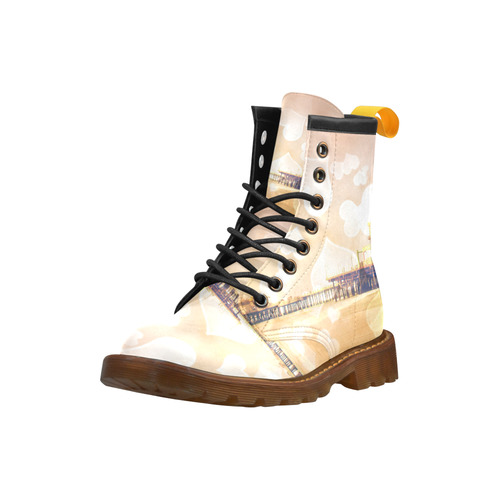 Yellow Bokeh Hearts Santa Monica Pier High Grade PU Leather Martin Boots For Women Model 402H