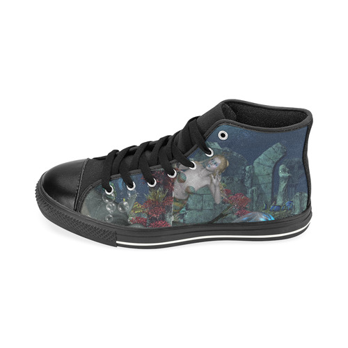 Beautiful mermaid swimming with dolphin High Top Canvas Women's Shoes/Large Size (Model 017)