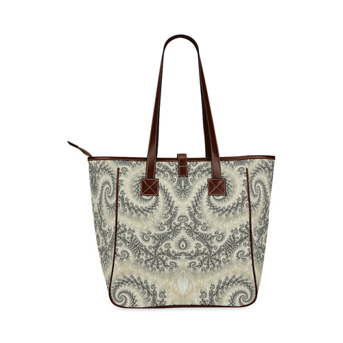 Frax Fractal Beige Black Classic Tote Bag (Model 1644)