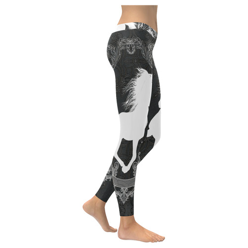 Horse, black and white Women's Low Rise Leggings (Invisible Stitch) (Model L05)