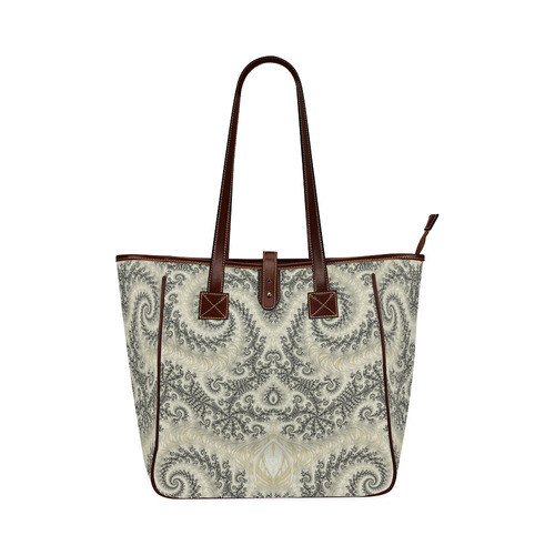 Frax Fractal Beige Black Classic Tote Bag (Model 1644)