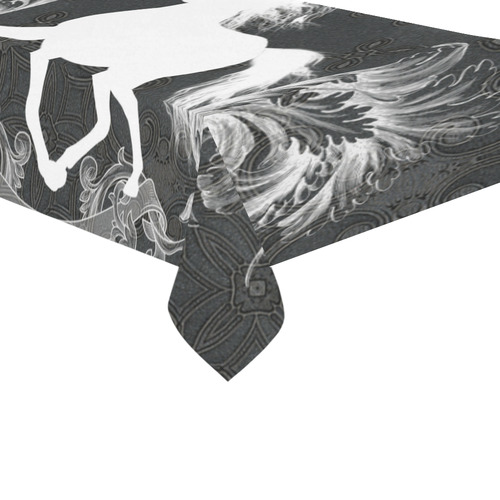 Horse, black and white Cotton Linen Tablecloth 60"x 104"