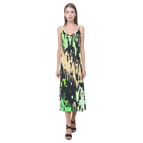 modern abstract 46C by JamColors V-Neck Open Fork Long Dress(Model D18)