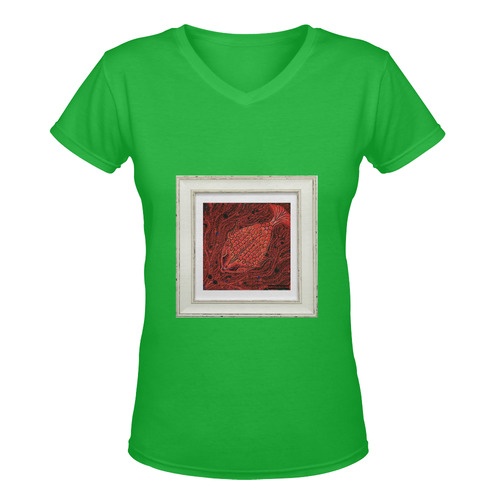artistic red fish Women's Deep V-neck T-shirt (Model T19)