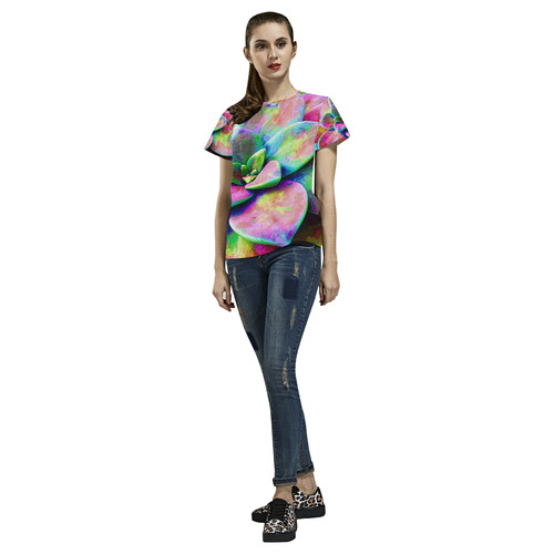 Succulents Carnaval Floral Cactus All Over Print T-Shirt for Women (USA Size) (Model T40)