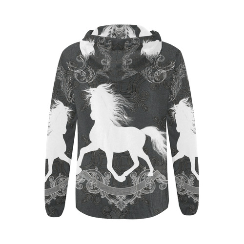 Horse, black and white All Over Print Full Zip Hoodie for Women (Model H14)