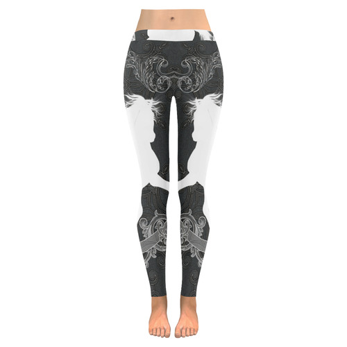 Horse, black and white Women's Low Rise Leggings (Invisible Stitch) (Model L05)