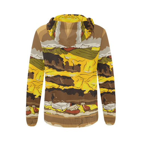 BIG BURGER 4 All Over Print Full Zip Hoodie for Women (Model H14)