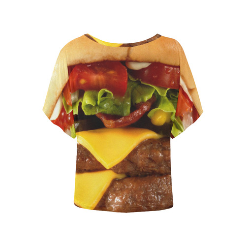 CHEESEBURGER (2) Women's Batwing-Sleeved Blouse T shirt (Model T44)