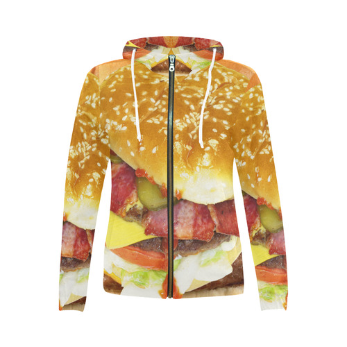 BACON CHEESEBURGER All Over Print Full Zip Hoodie for Women (Model H14)