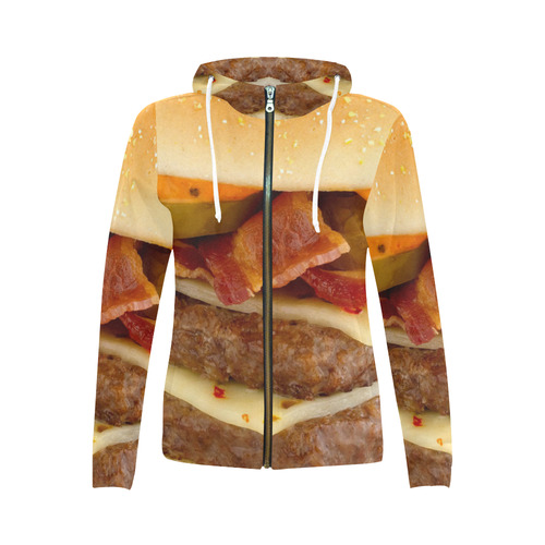 BURGER (2) All Over Print Full Zip Hoodie for Women (Model H14)