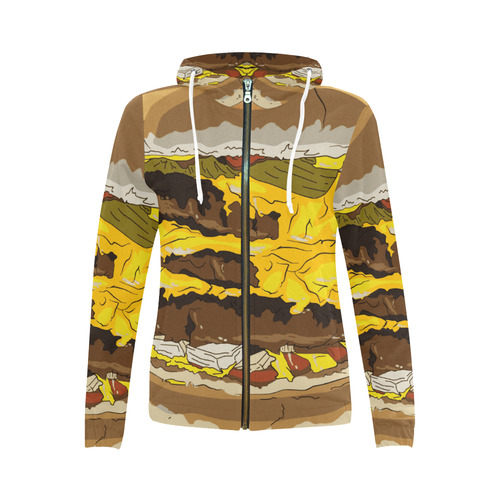 BIG BURGER 4 All Over Print Full Zip Hoodie for Women (Model H14)