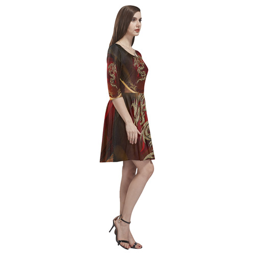 Dragon, tribal design Tethys Half-Sleeve Skater Dress(Model D20)