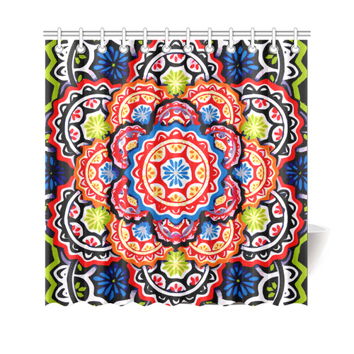 Red Blue Yellow Abstract Floral Mandala Shower Curtain 69"x70"