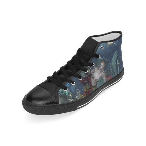 Beautiful mermaid swimming with dolphin Men’s Classic High Top Canvas Shoes (Model 017)