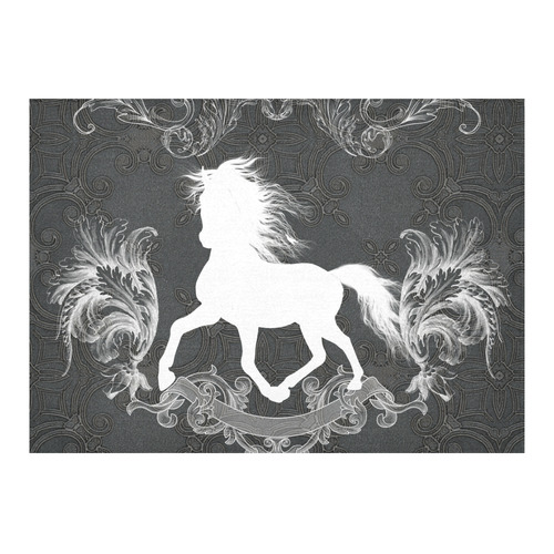 Horse, black and white Cotton Linen Tablecloth 60"x 84"