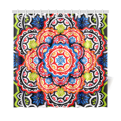 Red Blue Yellow Abstract Floral Mandala Shower Curtain 72"x72"