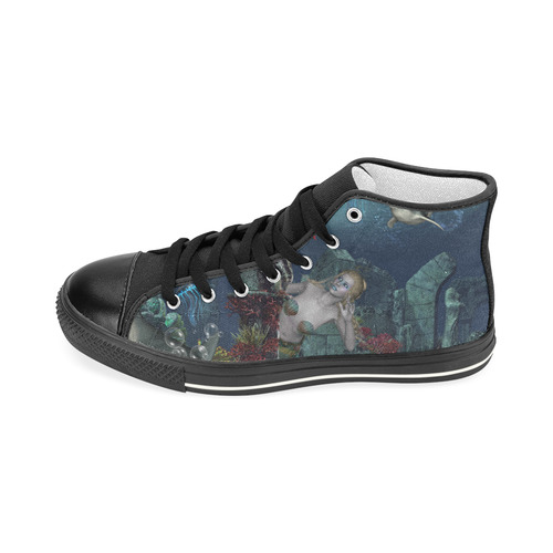 Beautiful mermaid swimming with dolphin Men’s Classic High Top Canvas Shoes (Model 017)