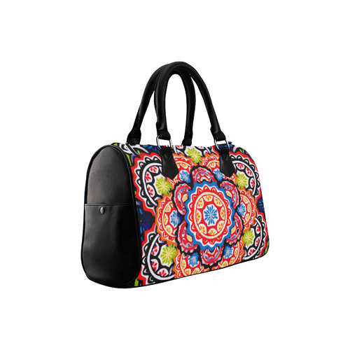 Red Blue Yellow Abstract Floral Mandala Boston Handbag (Model 1621)