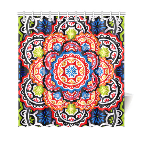 Red Blue Yellow Abstract Floral Mandala Shower Curtain 69"x72"
