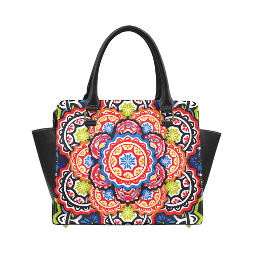 Red Blue Yellow Abstract Floral Mandala Classic Shoulder Handbag (Model 1653)