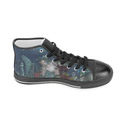 Beautiful mermaid swimming with dolphin Men’s Classic High Top Canvas Shoes (Model 017)