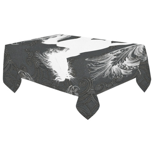 Horse, black and white Cotton Linen Tablecloth 60"x 104"