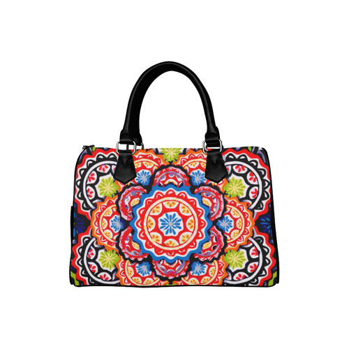 Red Blue Yellow Abstract Floral Mandala Boston Handbag (Model 1621)