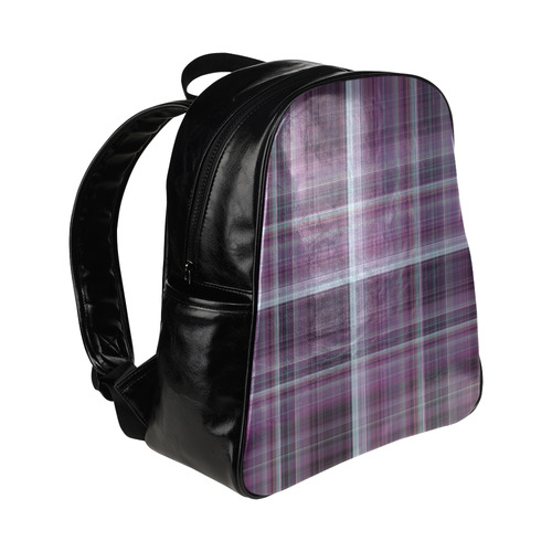 purple plaid Multi-Pockets Backpack (Model 1636)