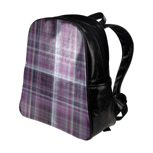 purple plaid Multi-Pockets Backpack (Model 1636)