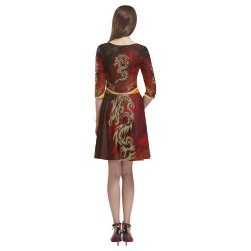 Dragon, tribal design Tethys Half-Sleeve Skater Dress(Model D20)