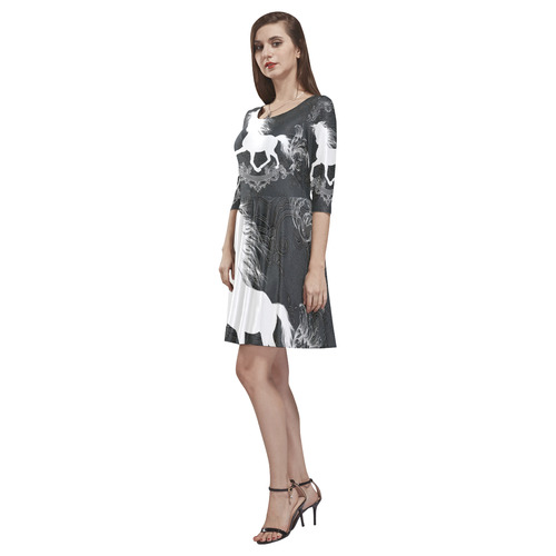 Horse, black and white Tethys Half-Sleeve Skater Dress(Model D20)