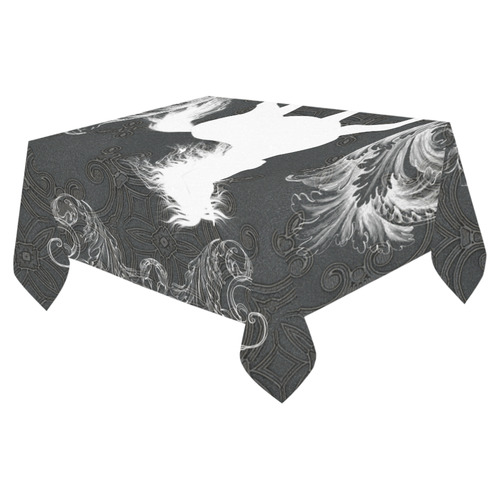 Horse, black and white Cotton Linen Tablecloth 52"x 70"