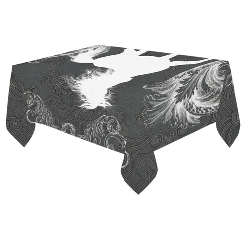 Horse, black and white Cotton Linen Tablecloth 60"x 84"