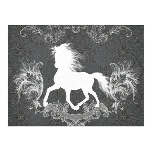 Horse, black and white Cotton Linen Tablecloth 52"x 70"