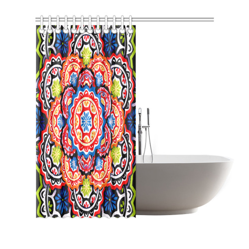 Red Blue Yellow Abstract Floral Mandala Shower Curtain 72"x72"