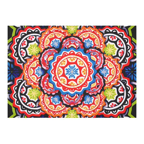 Red Blue Yellow Abstract Floral Mandala Cotton Linen Tablecloth 60"x 84"