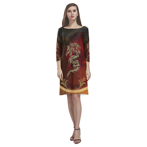 Dragon, tribal design Rhea Loose Round Neck Dress(Model D22)