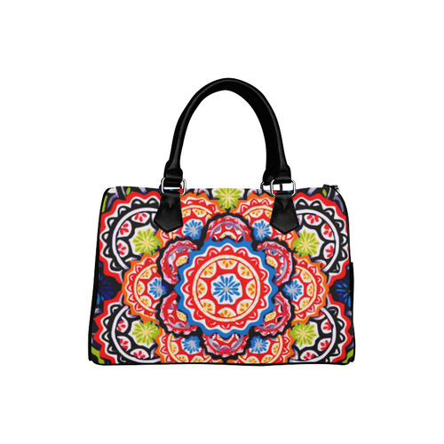 Red Blue Yellow Abstract Floral Mandala Boston Handbag (Model 1621)