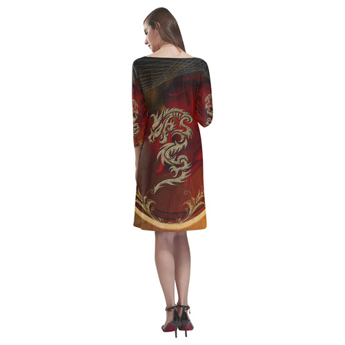 Dragon, tribal design Rhea Loose Round Neck Dress(Model D22)